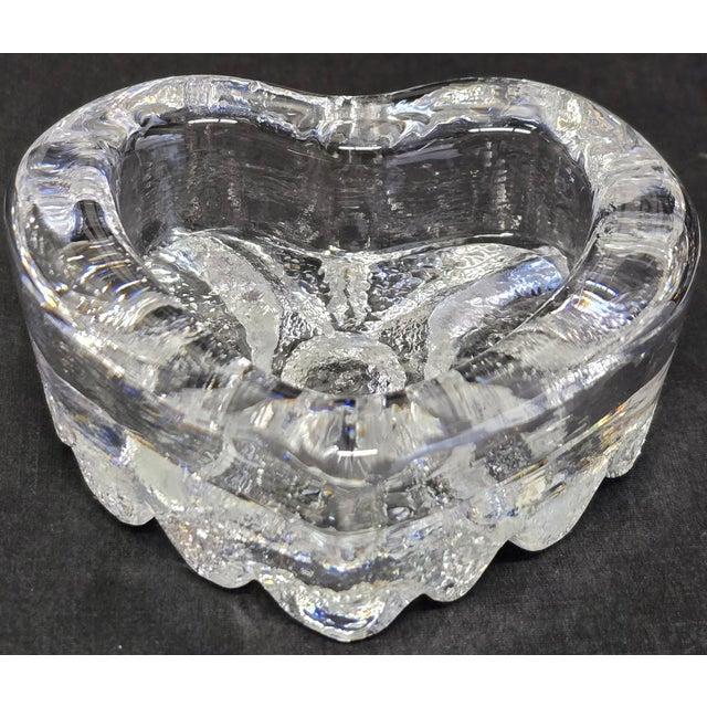 Transparent Beautiful Heart Shaped Heavy Molded Fine Crystal Small Dish For Sale - Image 8 of 12