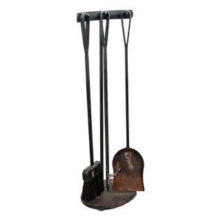 Mid Century Modern Fireplace Tool Modernist Cast Iron Black MCM Vintage Wood For Sale