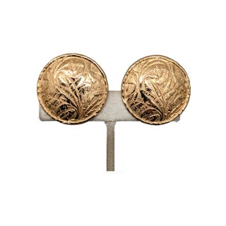 Vintage 1960s Signed Napier Goldtone Round Domed Foliate Clip Earrings-2 Pieces For Sale