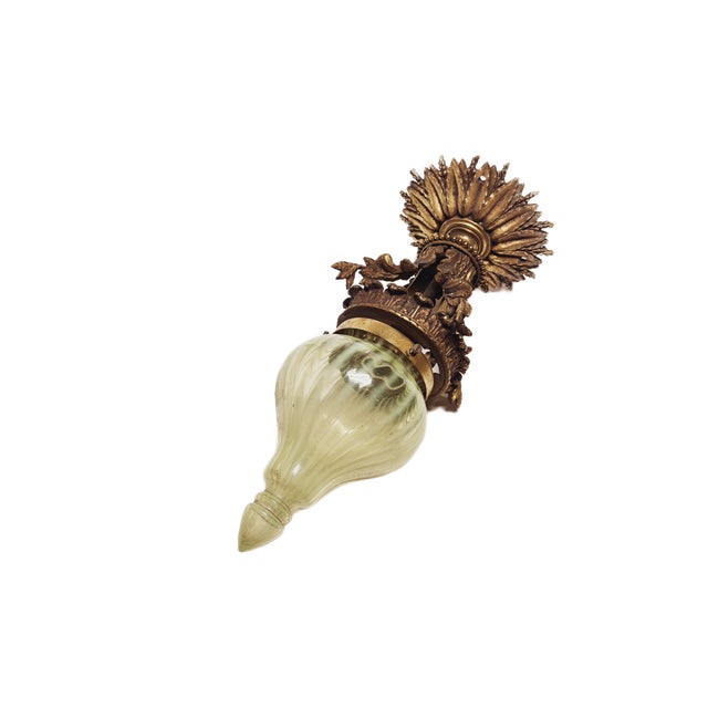 Empire Bronze Pending Lamp with Uranium Glass, France, 1890s For Sale - Image 11 of 14