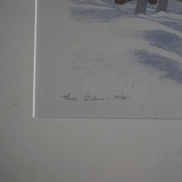 James Haven Print “Three Cedars” Winter Farm Scene, Pencil Signed & Numbered, Framed C1945 Measures - 19.5"h x 16.5"w x 1"d
