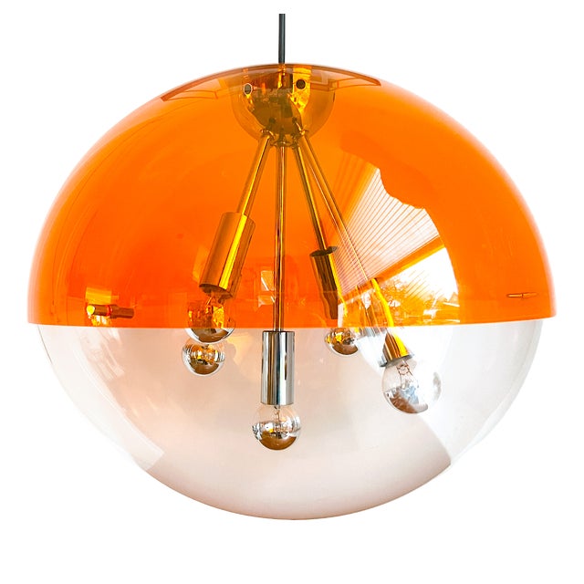 Vintage Space Age Orange Sphere Pendant Lamp by MCM attributed to Raak Amsterdam For Sale