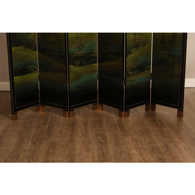 Japanese Style Hand Painted Lacquered Six-Panel Room Divider For Sale In Philadelphia - Image 6 of 18