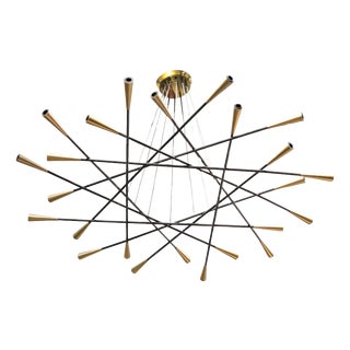 Shanghai Chandelier with 24 Arms in Black Painted Metal with Brass Cones from Stilnovo, 1950s For Sale