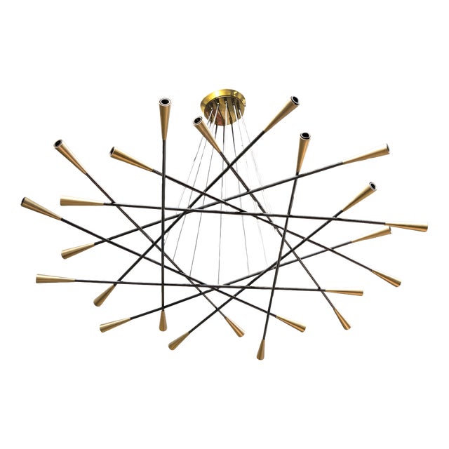Shanghai Chandelier with 24 Arms in Black Painted Metal with Brass Cones from Stilnovo, 1950s For Sale