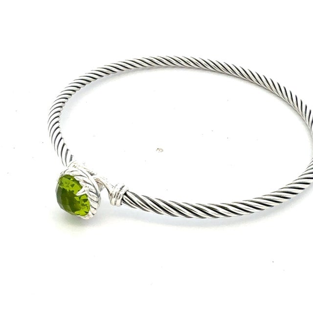 Traditional 1990s David Yurman Peridot Cuff Bangle 7.5" Sterling Silver 3mm Estate For Sale - Image 3 of 8