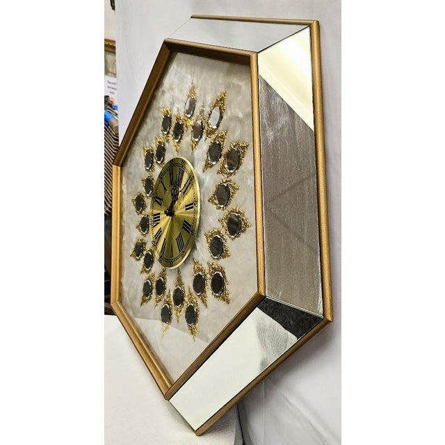 Mid-Century Modern Large 32" Vintage Empire Art Products Hollywood Regency Mirrored Wall Clock For Sale - Image 3 of 7