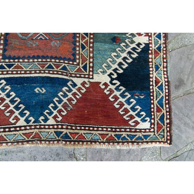 Textile 1890s Borchelu Bordjalou Rug Abrush Hand-Knotted Kazak Medallions Blue Wool Pile Rug - 4’11” X 7’4” For Sale - Image 7 of 10