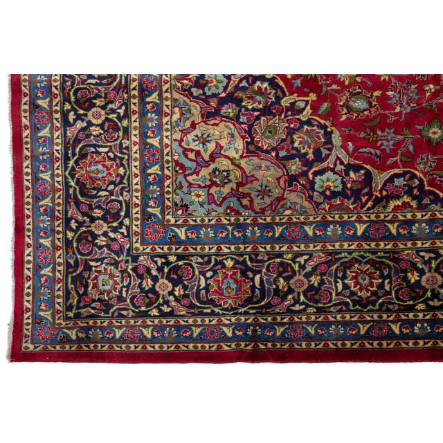 10 X 13 Vintage Mashad Persian Wool Rug in Red With Medallion Motif For Sale In New York - Image 6 of 9