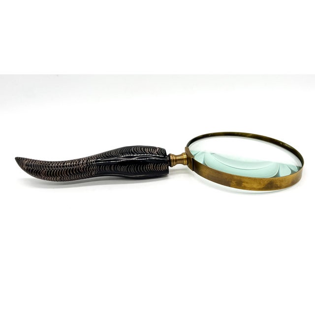 Black Vintage Magnifying Glass With Hand-Carved Horn Handle | English Sporting Style Desk Accessory | Gentleman’s Library Decor For Sale - Image 8 of 9