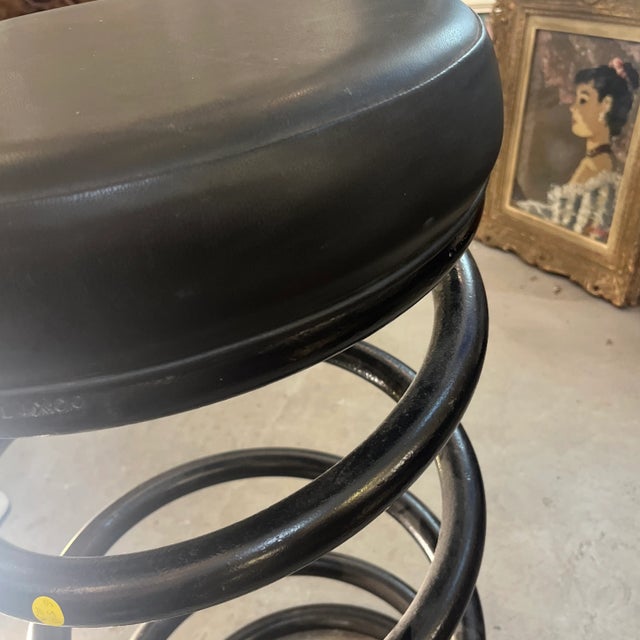 Metal Helix Co Industrial Metal Spring and Leather Chair Bar Stool Vintage For Sale - Image 7 of 9