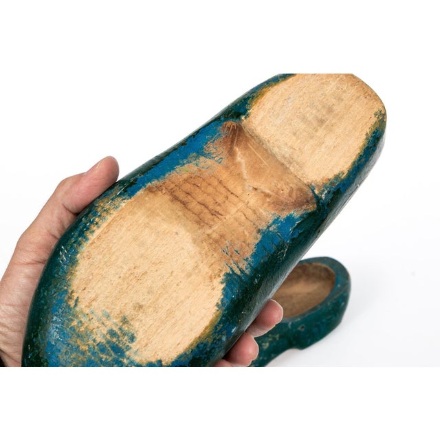 Green Vintage Decorative Traditional Dutch Clogs—A Pair For Sale - Image 8 of 9