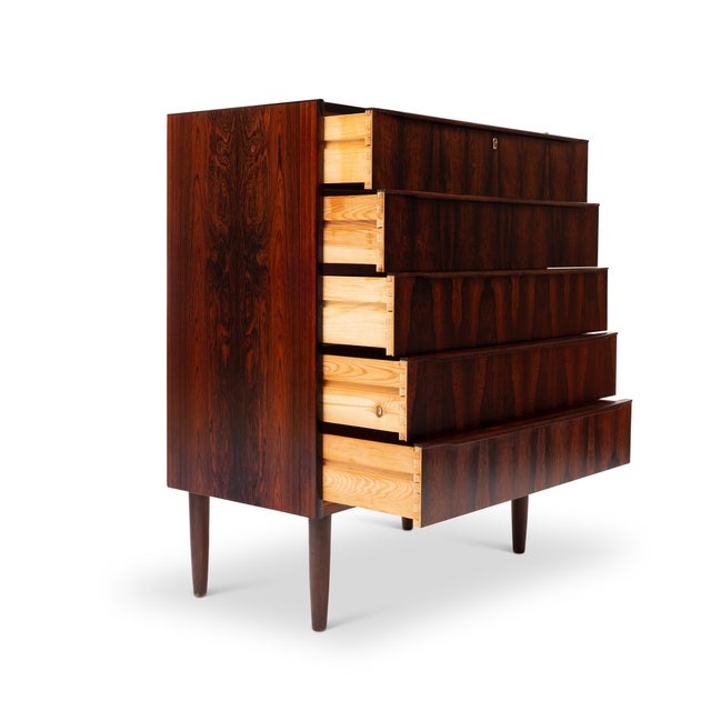 Vintage Danish Mid-Century Five-Drawer Rosewood Tallboy Dresser 1960s For Sale - Image 4 of 6