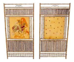 Pair of Japanese Modern Bamboo Room Dividers Screens Decorative Panels Wall Art