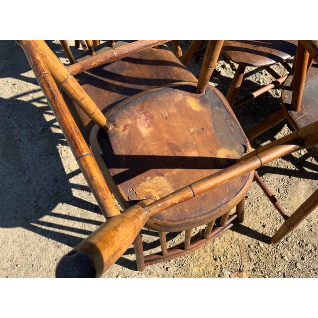 Set of Eight 19th Century Plank Seat Farm Chairs For Sale - Image 10 of 12
