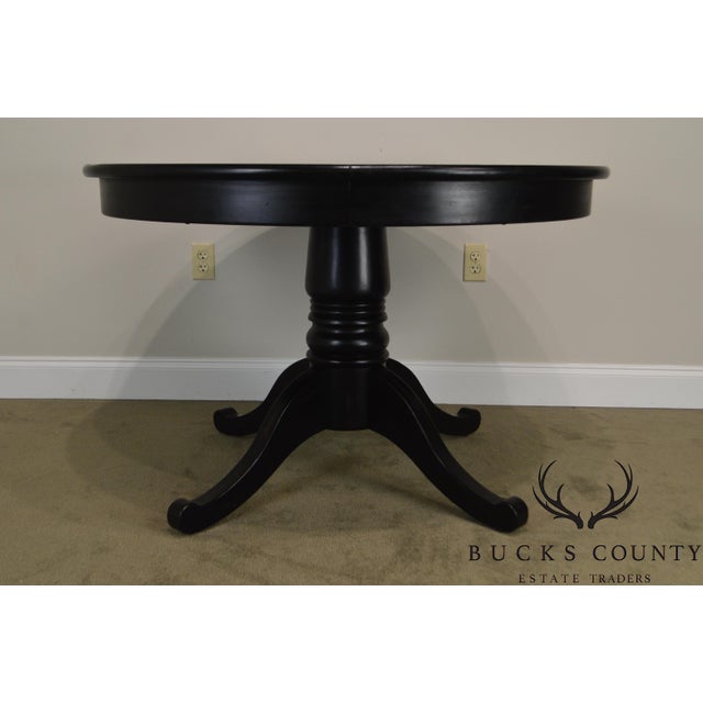 Crate Barrel Black Round Pedestal Dining Table W Leaf Chairish