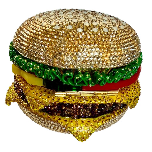 21c Judith Leiber Cheese hamBurger Crystal Gold Minaudiere Evening Clutch Shoulder Bag For Sale In Los Angeles - Image 6 of 16