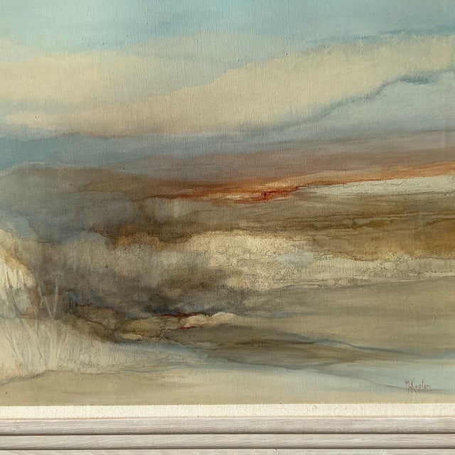 Sky Blue Vintage Boho Original Oil Landscape Painting on Canvas For Sale - Image 8 of 8