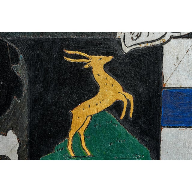 Distinguished Antique Heraldic Coat of Arms Plaque Hand-Made Painted Wood Armorial For Sale - Image 10 of 14