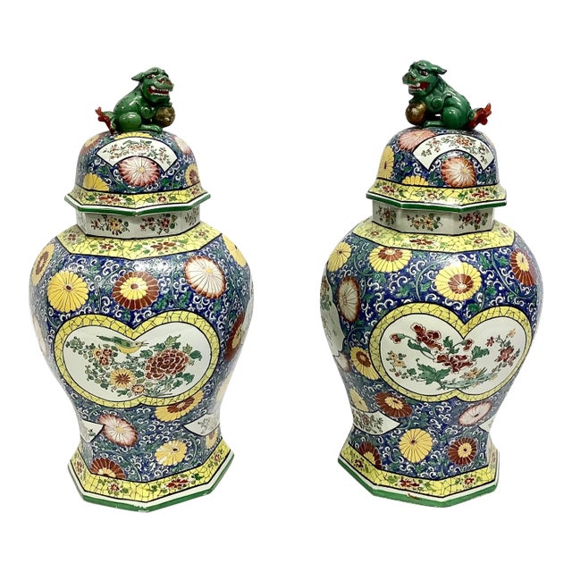 Large Pair of Sampson Style Porcelain Vases With Lids For Sale