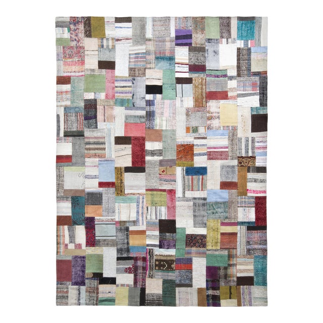 Modern Patchwork Kilim Rug in Gray Multicolor Stripe Pattern by Rug & Kilim For Sale