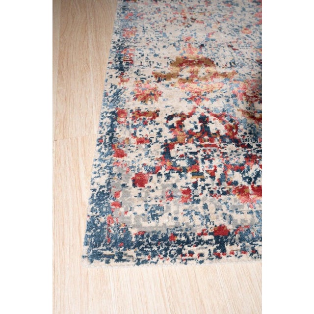 5x8 Ivory Hand-Knotted Wool Viscose Fragmented Floral Abstract Carpet Rug For Sale - Image 4 of 5