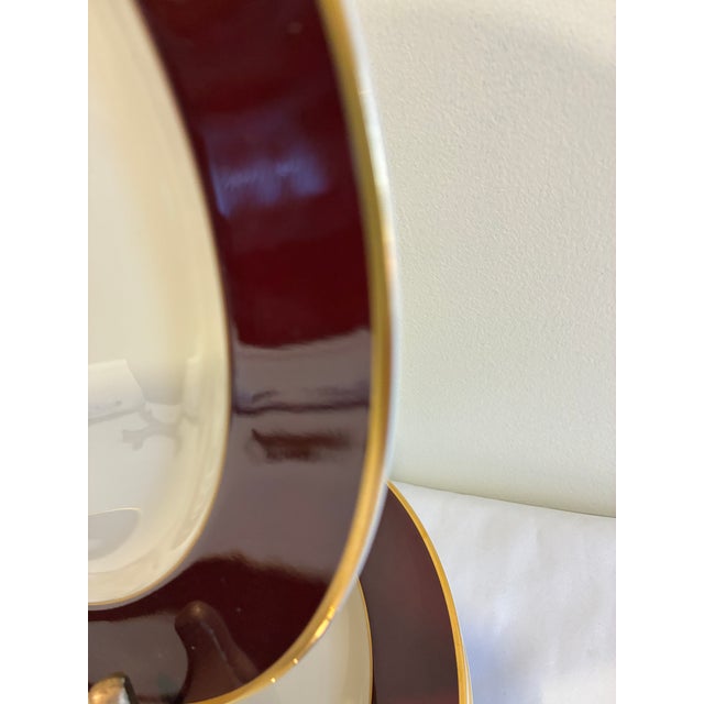 Vintage Pickard Ensemble Burgundy Gold-Trim Dinner Plates, Set of 4 For Sale - Image 9 of 12