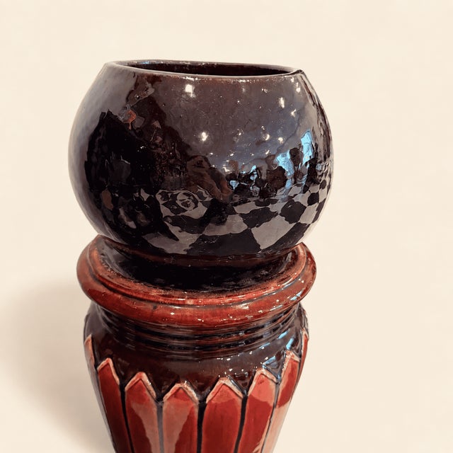Art Nouveau Antique Weller Blended Majolica Pedestal With Jardiniere, Ohio Art Pottery, C. 1910 For Sale - Image 3 of 8