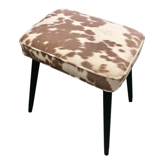 1950s Cowhide Mid Century Stool For Sale