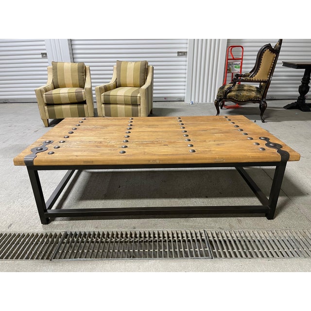 Industrial Barn Door & Metal Base Made into a Coffee Table, 21st Century. Large coffee table