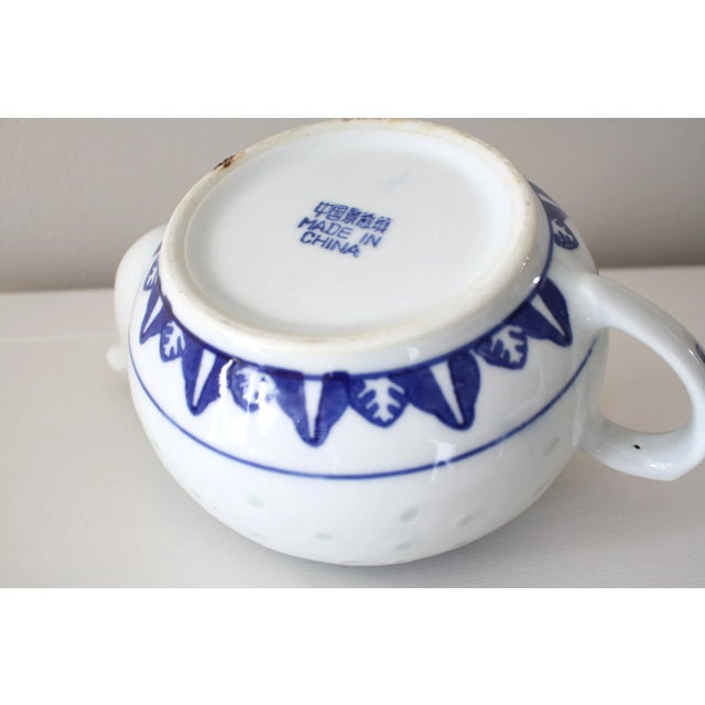 Vintage Mid-Century Chinese Rice Grain Blue and White Teapot With Lid For Sale - Image 12 of 13