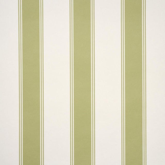 Schumacher Rafe Stripe Wallcovering In Leaf For Sale In New York - Image 6 of 6
