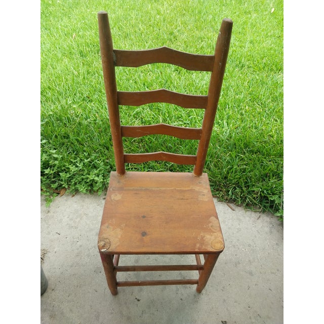 Antique Primitive Wooden 4-Slat Ladderback Accent Side Chair For Sale - Image 4 of 8