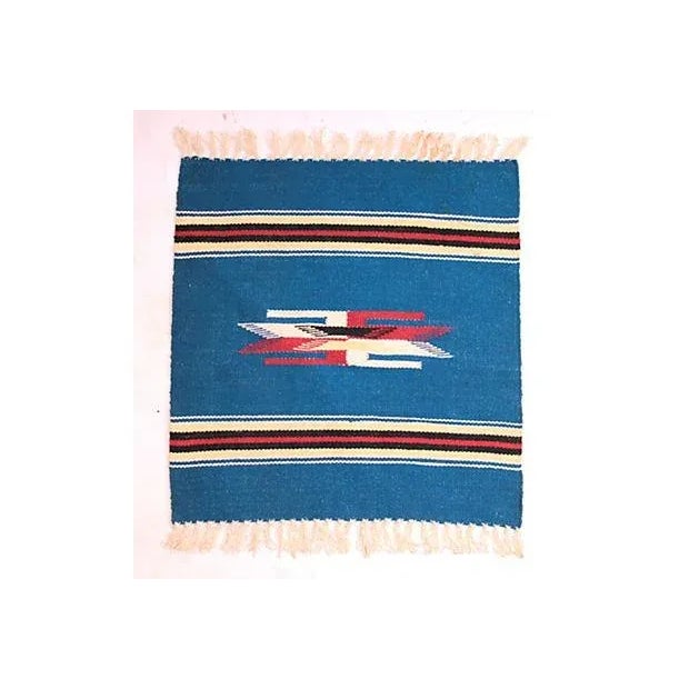 Vintage souvenir hand-woven wool Chimayo weaving from New Mexico. Measurement includes fringe.