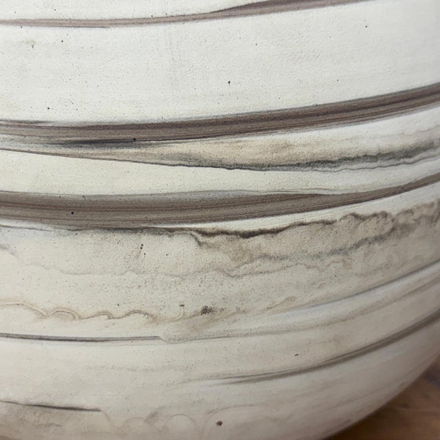 Cream Rounded Brown & Stone Cream Swirled Ceramic Lamp Base For Sale - Image 8 of 10