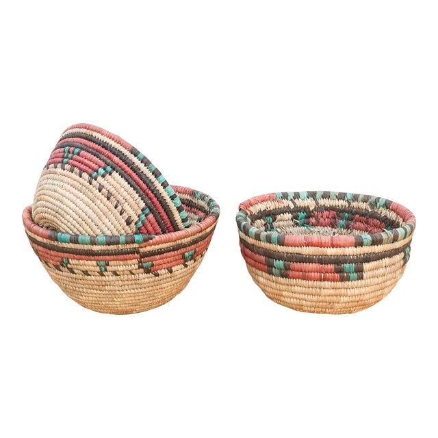 Set of 3 African Handwoven Baskets For Sale