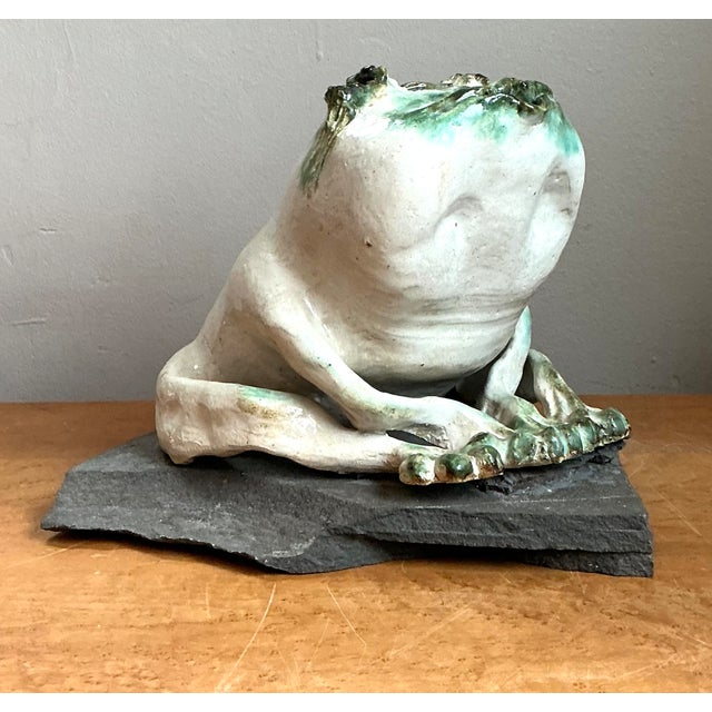 Late 20th Century Vintage Ceramic Frog Sculpture on Stone Base For Sale - Image 5 of 14