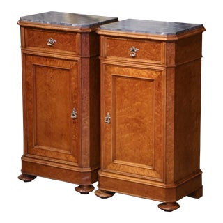 Pair of 19th Century Italian Louis Philippe Grey Marble Top Maple Nightstands For Sale