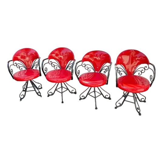 Vintage Hollywood Regency Wrought Iron and Vinyl Butterfly Dining Chair Set For Sale