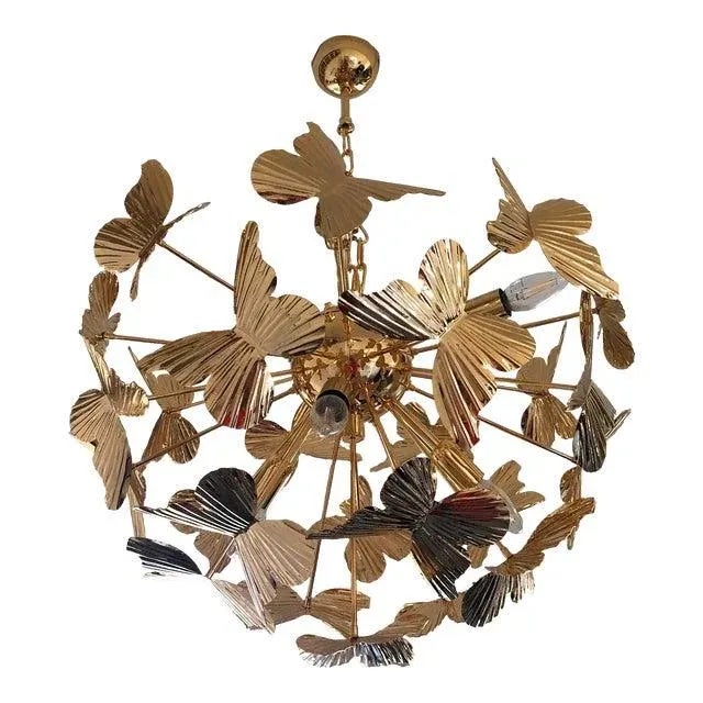 Early 21st Century Early 21st Century Italian Hammer Brass Butterfly Sputnik Chandelier For Sale - Image 5 of 5