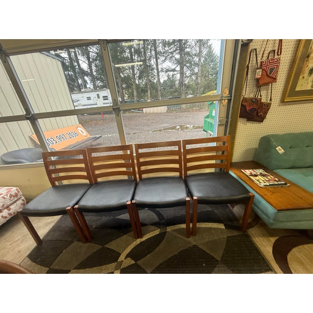 Black Set of 4 Danish Teak Ladder Back Dining Chairs For Sale - Image 8 of 8