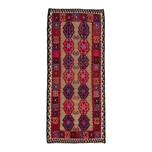 Vintage Kilim Handmade Flatweave Beige Geometric Wool Runner 4' 9'' X 11' 1''