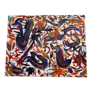“Autumn Squiggles” - Contemporary Abstract Acrylic Paint on White Canvas by Cagey Tea