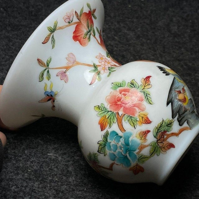 Vintage Chinese Painted Glass Vase With Rooster and Peony - "Success & Prosperity" Motif For Sale - Image 9 of 9