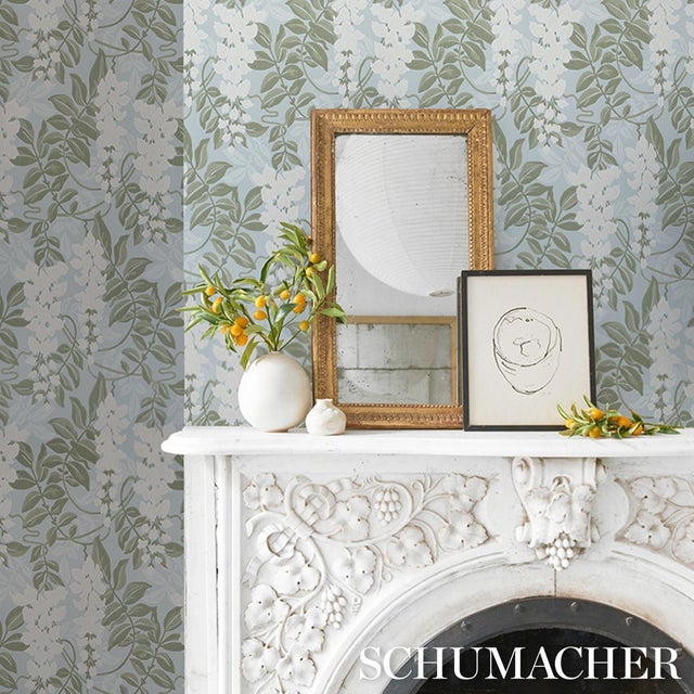 2020s SAMPLE - Schumacher Lucia Wisteria Wallpaper In Sky For Sale - Image 5 of 5