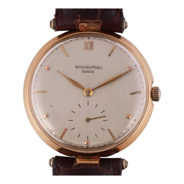Vintage Patek Philippe 18k Gold 35mm Manual Wind Watch on Leather For Sale