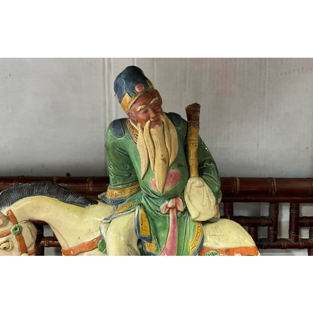 Chinese Early Chinese Immortal on Horseback Terracotta Roof Tile on Lucite - Figurine For Sale - Image 3 of 5