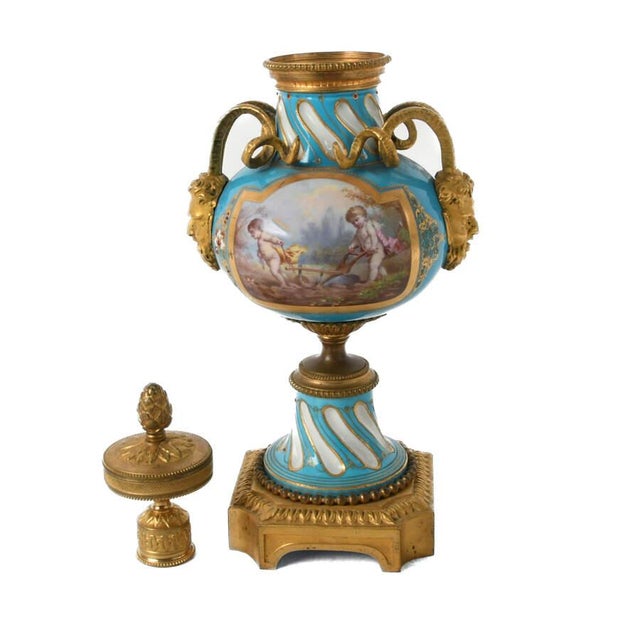 19th Century 19th Century Sèvres-Style Hand-Painted Gilt Bronze and Porcelain Urn For Sale - Image 5 of 8