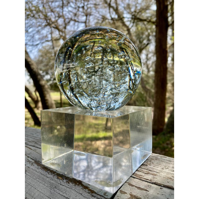 Italian Murano Internal Bubble Spherical Paper Weight, Clear Glass For Sale - Image 6 of 9