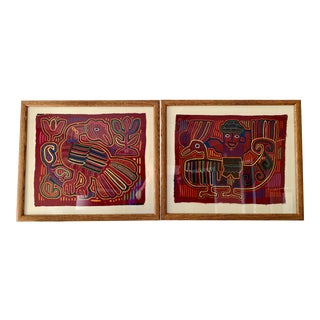 Late 20th Century Mola Textile Art of the Kuna Indians in Frames - a Pair For Sale